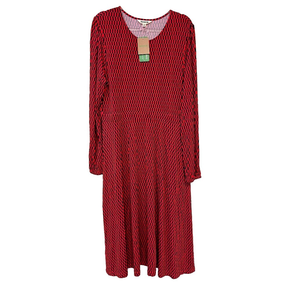 Boden Womens Long Sleeve Red Blue Camille Jersey Midi Dress Size 16R - 18R NWT